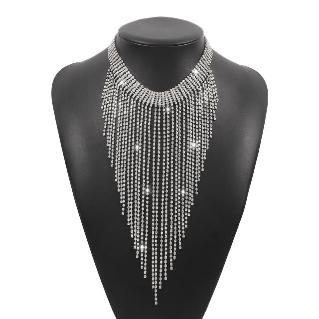 Occident fashion diamond tassel long necklace choker