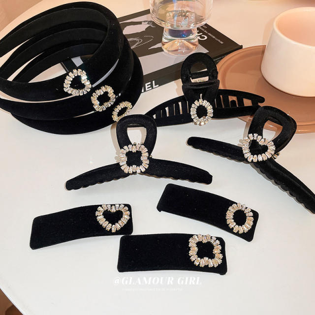 Korean fashion black color diamond heart square hair claw