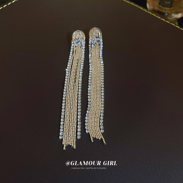 925 needle diamond tassel long earrings