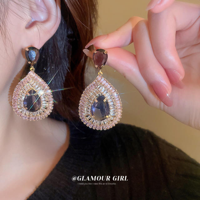925 needle drop cubic zircon diamond earrings