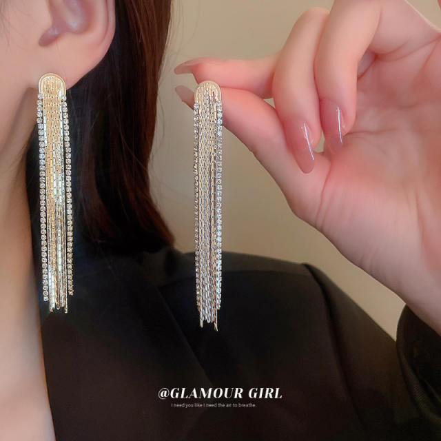 925 needle diamond tassel long earrings