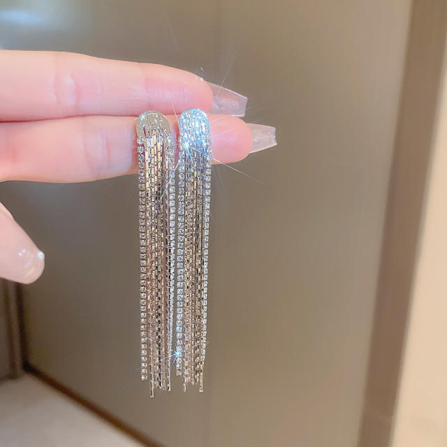 925 needle diamond tassel long earrings