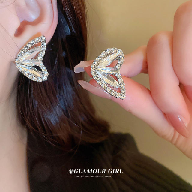 925 needle diamond butterfly studs earrings