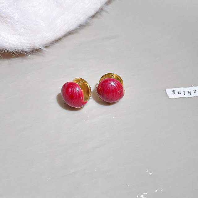 Color enamal ball shape huggie earrings