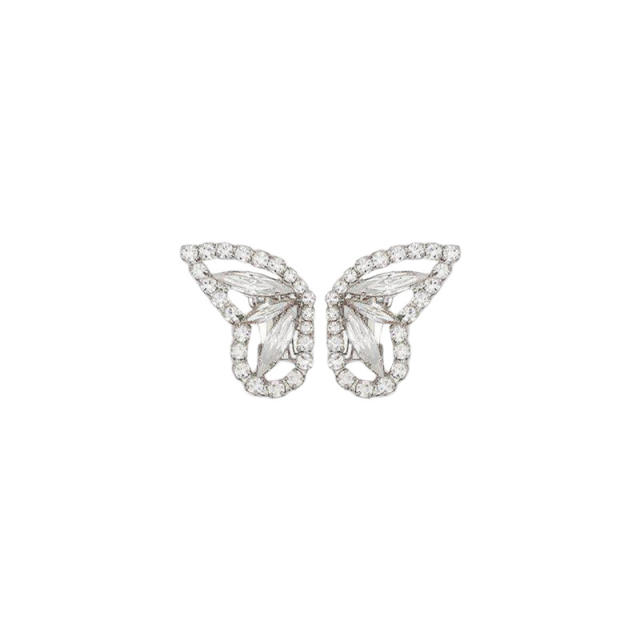 925 needle diamond butterfly studs earrings