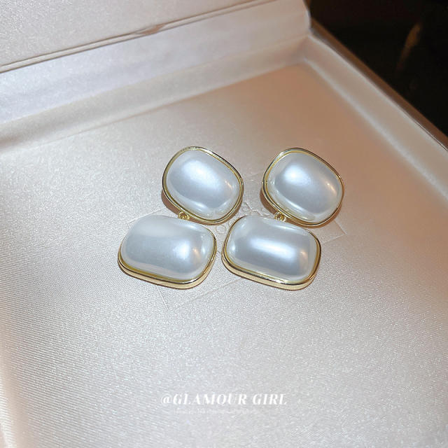 925 needle geometric shape pearl earrings