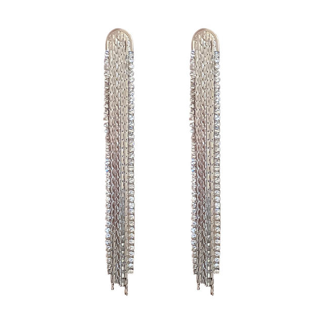 925 needle diamond tassel long earrings