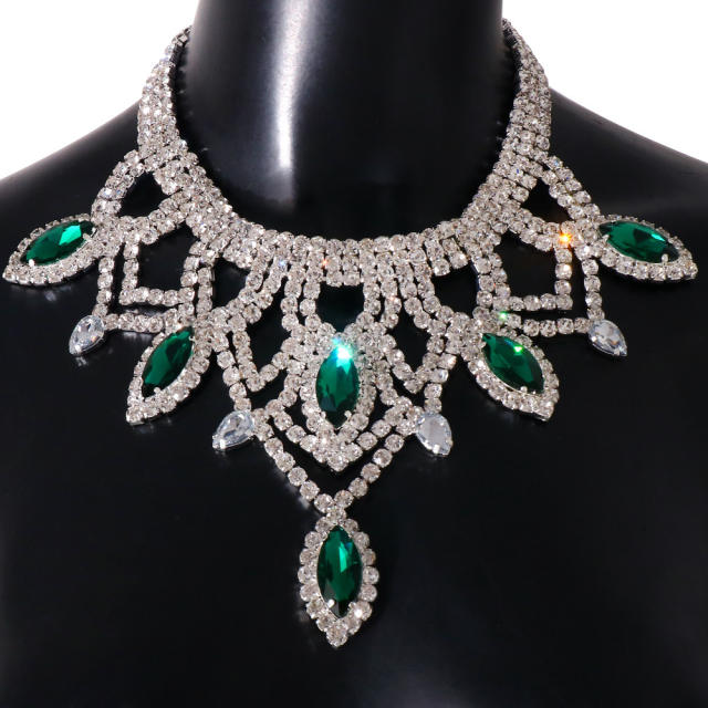 Luxury boho green color crystal statement hollow choker necklace
