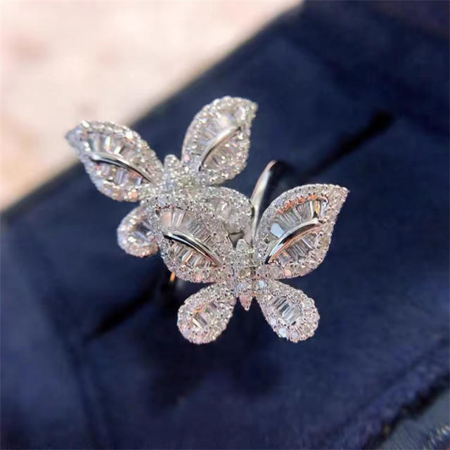 Luxury pave setting diamond two butterfly rings