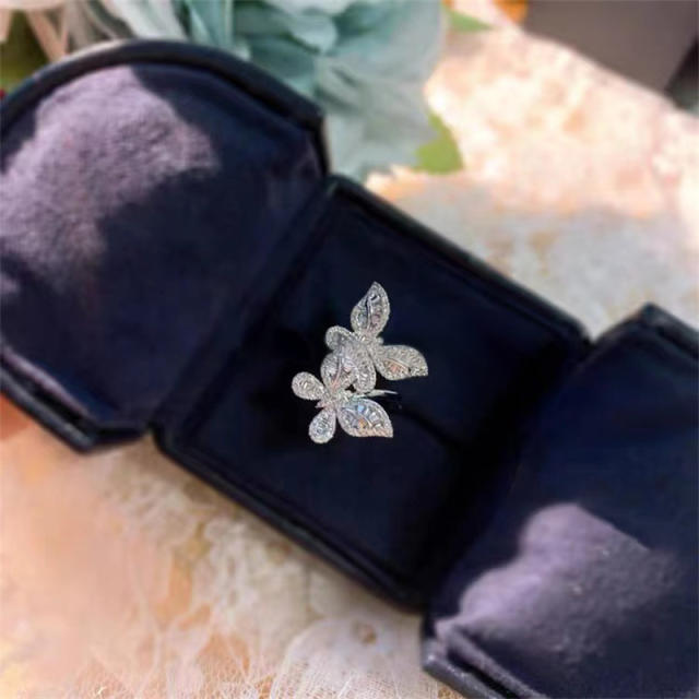 Luxury pave setting diamond two butterfly rings