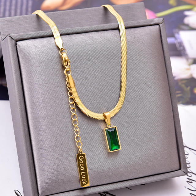 Occident fashion emerald pendant snake chain stainless steel necklace