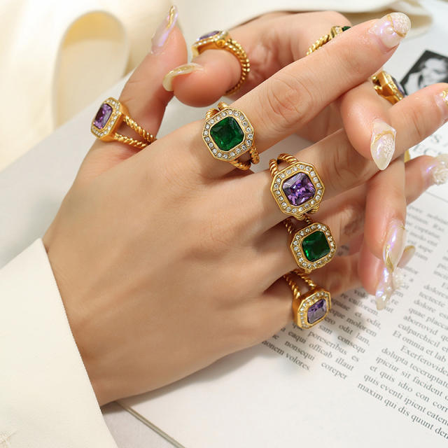 Occident fashion hiphop glass crystal statement stainless steel rings