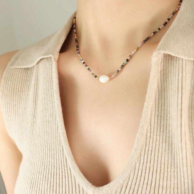 Boho tiny national beads pearl choker necklace