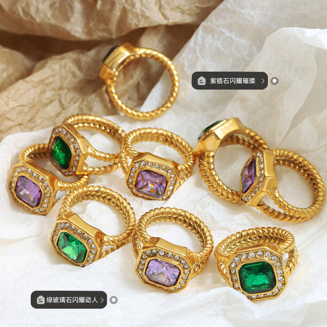 Occident fashion hiphop glass crystal statement stainless steel rings