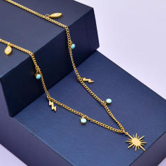 Occident fashion boho blue tiny beads stainless steel necklace