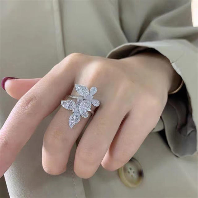 Luxury pave setting diamond two butterfly rings