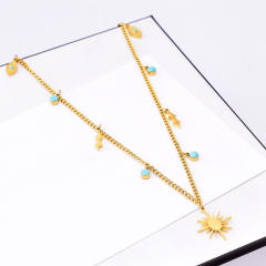 Occident fashion boho blue tiny beads stainless steel necklace
