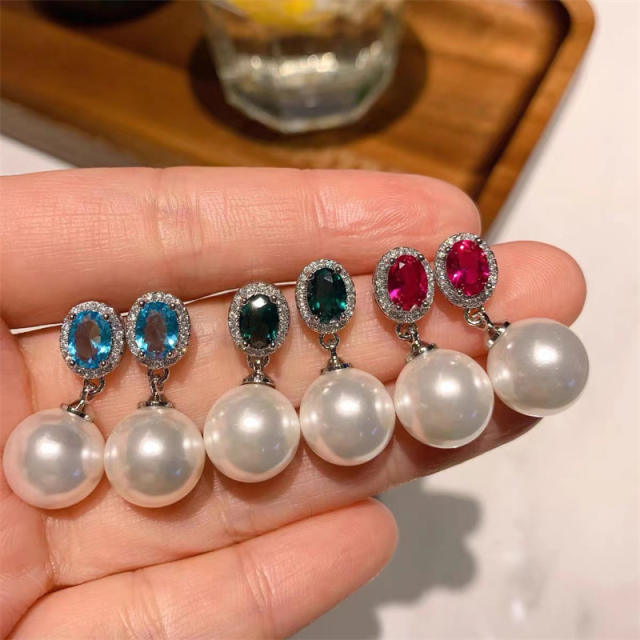 Tiktok hot sale color glass crystal pearl earrings