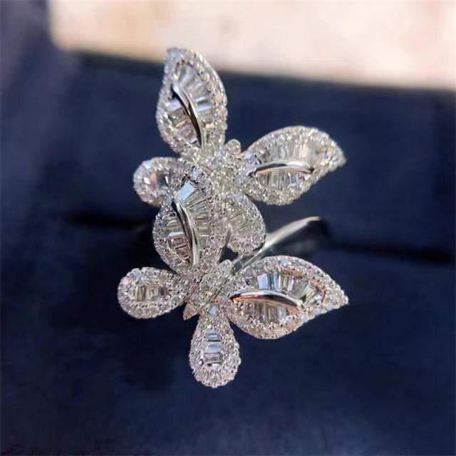 Luxury pave setting diamond two butterfly rings