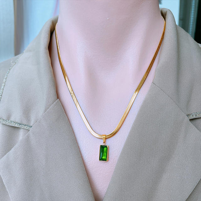 Occident fashion emerald pendant snake chain stainless steel necklace