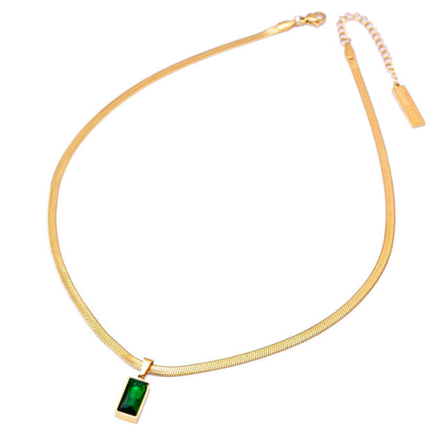 Occident fashion emerald pendant snake chain stainless steel necklace