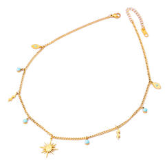 Occident fashion boho blue tiny beads stainless steel necklace