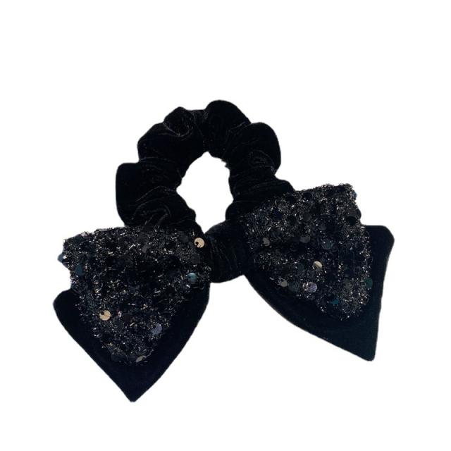 Black color sequins bow french barrett hair clips scrunchies