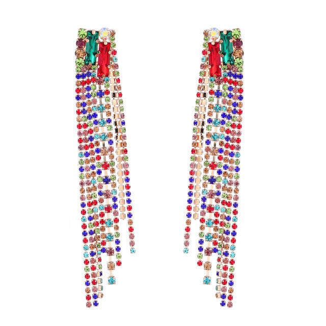 Occident fashion elgant color glass crystal statement tassel earrings