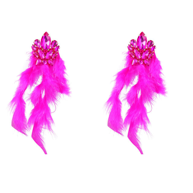 Boho colorful feather glass crystal statement earrings