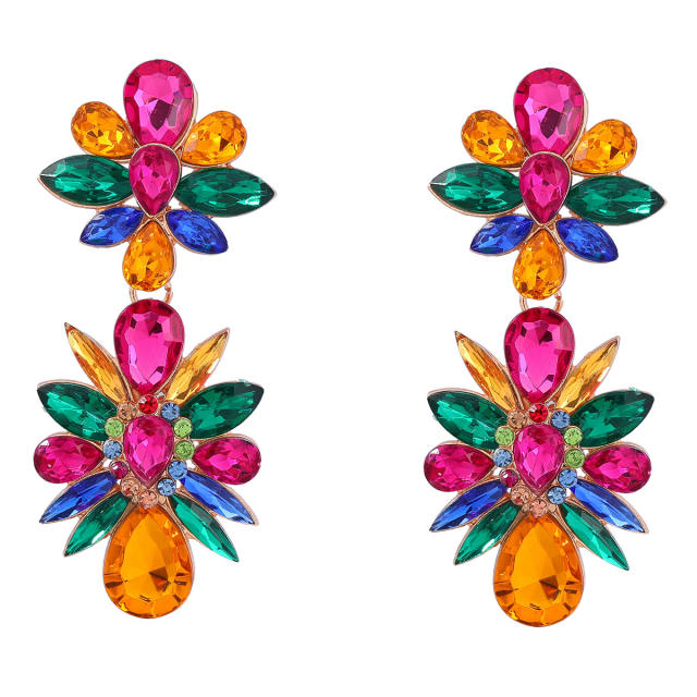 Hot sale luxury color glass crystal statement earrings