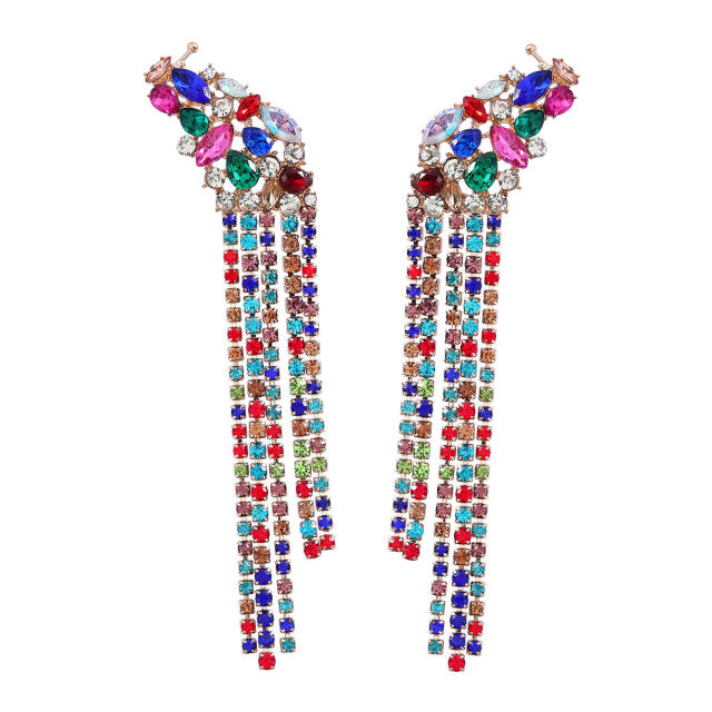 Geometric design color glass crystal statement tassel earrings