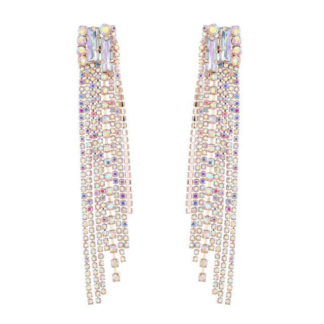 Occident fashion elgant color glass crystal statement tassel earrings
