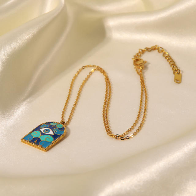 Color enamel blue color pendant stainless steel necklace