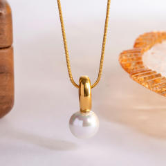 Vintage water pearl pendant snake chain stainless steel necklace