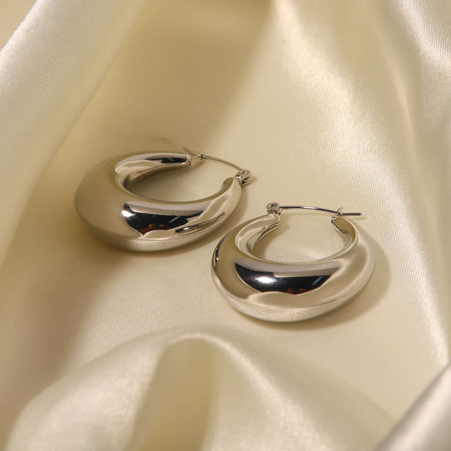 INS silver color chunky stainless steel hoop earrings