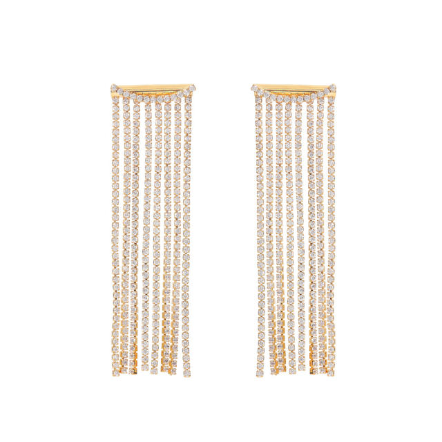 Luxury diamond tassel stainless steel earrings