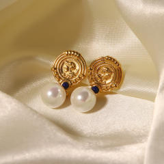 Vintage water pearl drop stainless steel earrings