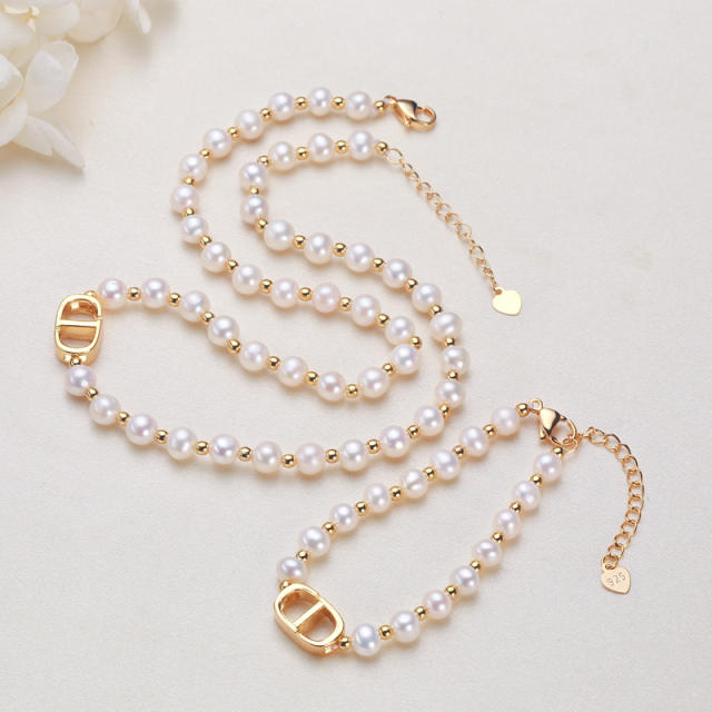 Elegant water pearl beaded necklace bracelet