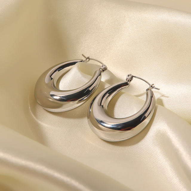 INS silver color chunky stainless steel hoop earrings