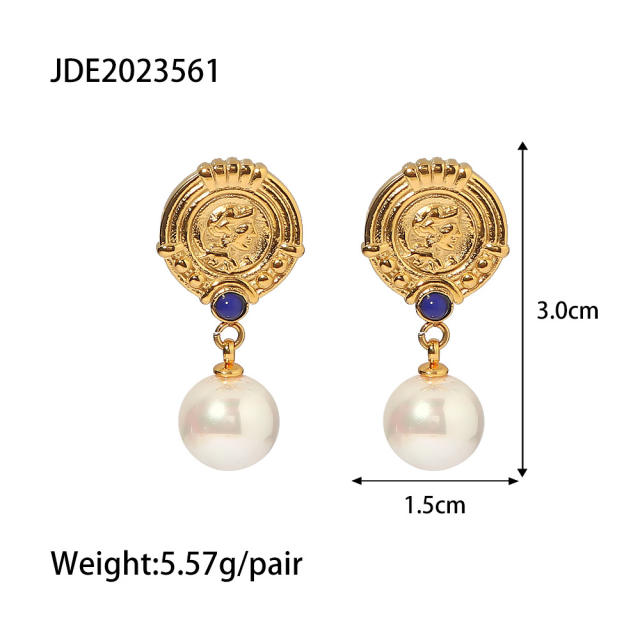 Vintage water pearl drop stainless steel earrings