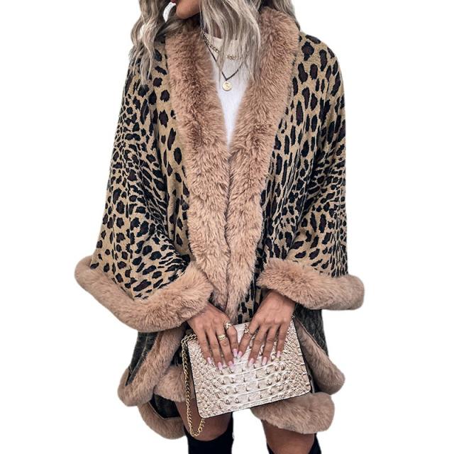 Warm winter leopard grain knitted cardigan