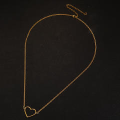 Korean fashion paper clip chain hollow heart stainless steel necklace