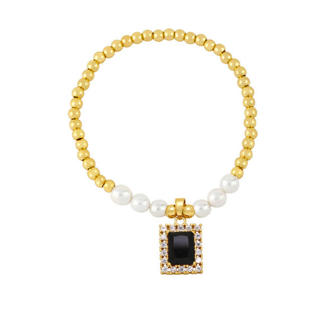 Elegant square shape color cubic zircon charm bead elastic bracelet
