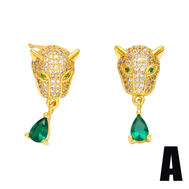 Vintage emerald leopard real gold plated earrings