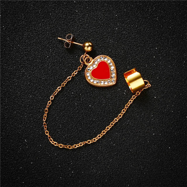 Creative korean fashion enamel heart stainless steel earrings ear cuff (1pcs price)