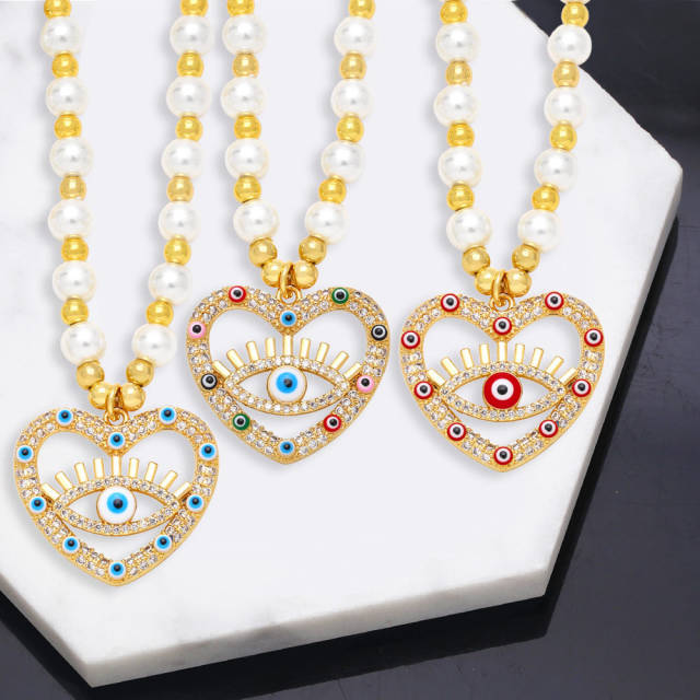 Hiphop heart pendant evil eye series beaded necklace