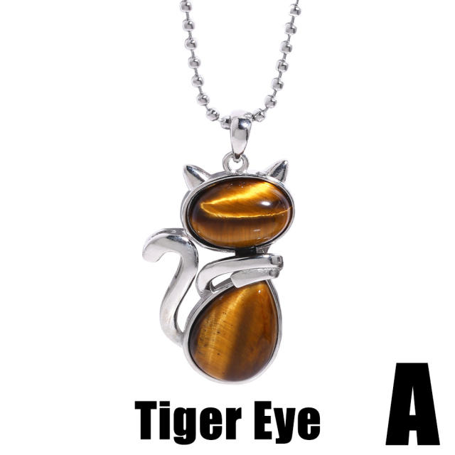 Vintage hot sale tiger eye stone cute cat pendant life tree necklace