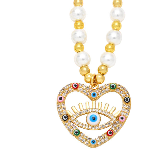 Hiphop heart pendant evil eye series beaded necklace
