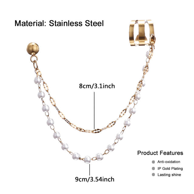 Korean fashion personality pearl beads chain tassel stainless steel ear cuff