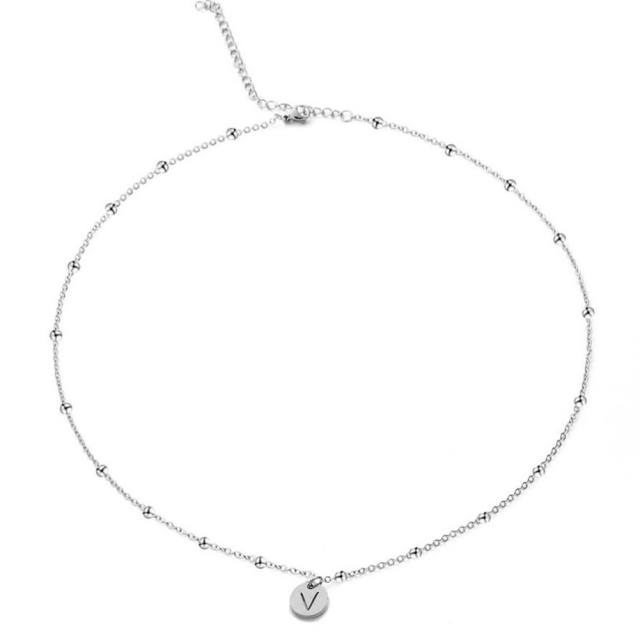 Dainty initial letter stainless steel choker necklace